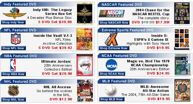 NFL, MLB, NBA, NCAA, NHL, Extreme Sports, X Games, Indy 500, NASCAR, 